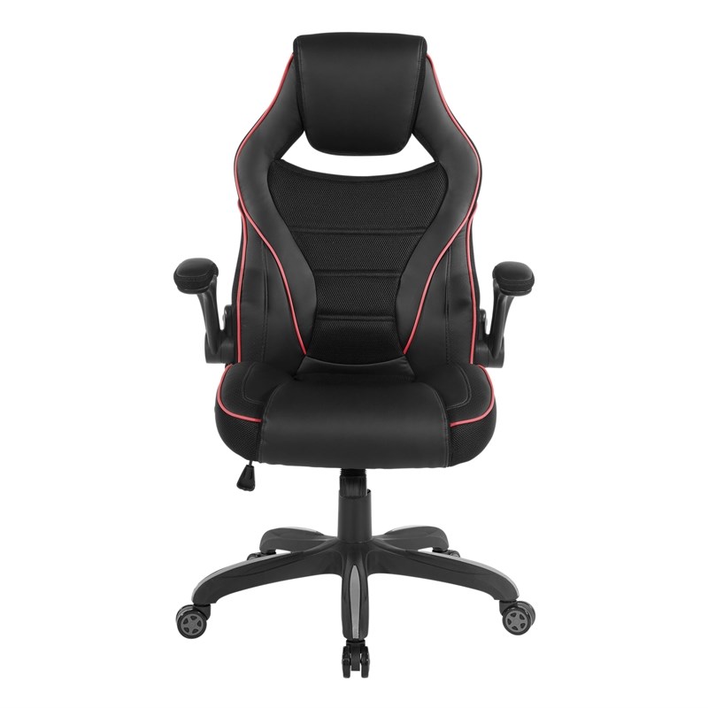 Xeno Gaming Chair in Black Faux Leather with Red Trim