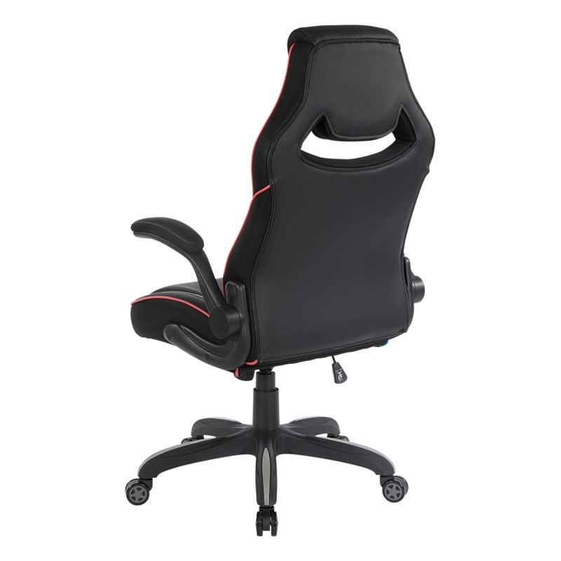 Xeno Gaming Chair in Black Faux Leather with Red Trim