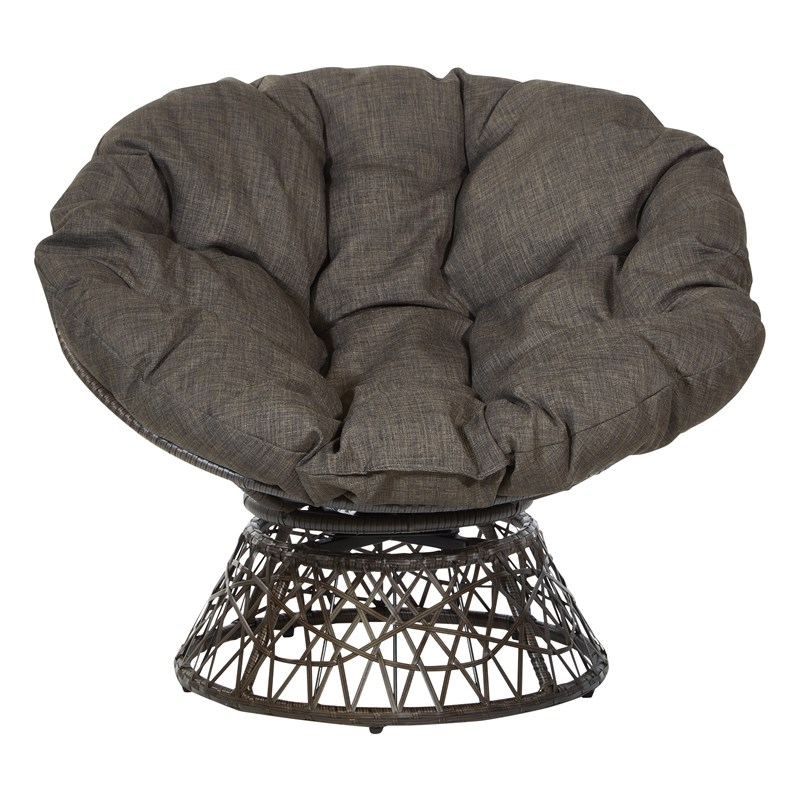 Papasan Chair with Brown Round Pillow Cushion and Brown Resin Wicker Weave