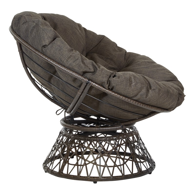 Papasan Chair with Brown Round Pillow Cushion and Brown Resin Wicker Weave