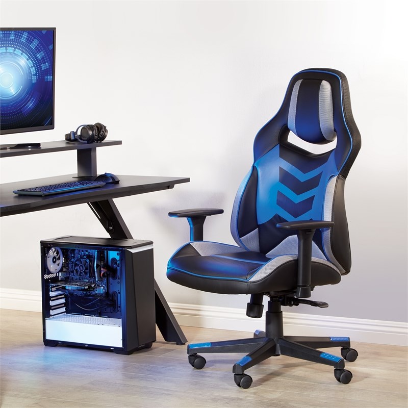 Eliminator Gaming Chair in Faux Leather with Blue Accents