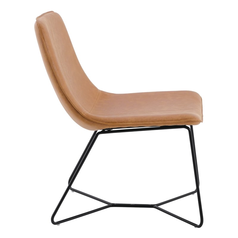 Grayson Accent Chair in Sand Caramel Faux Leather with Black Base