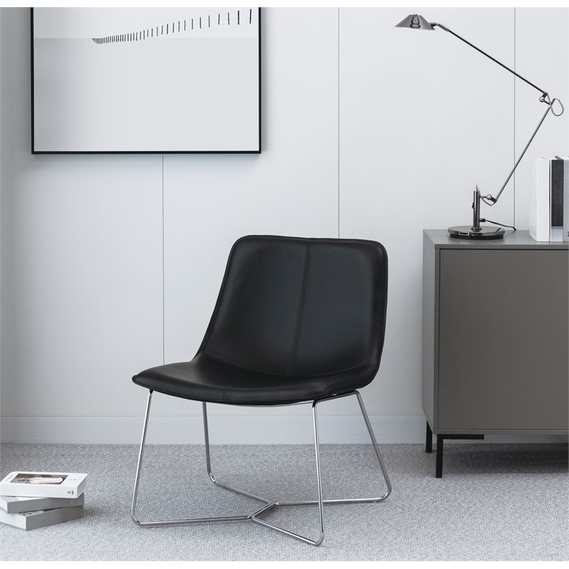 Grayson Accent Chair in Black Faux Leather with Chrome Base