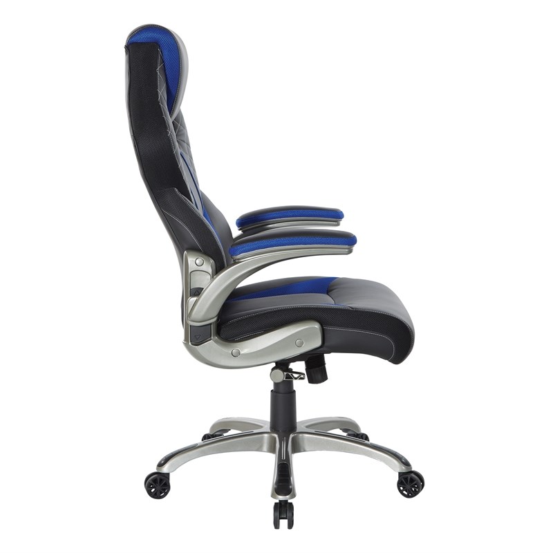 Oversite Gaming Chair in Faux Black Leather with Blue Accents