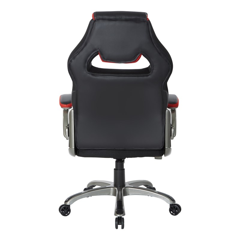 Oversite Gaming Chair in Faux Black Leather with Red Accents