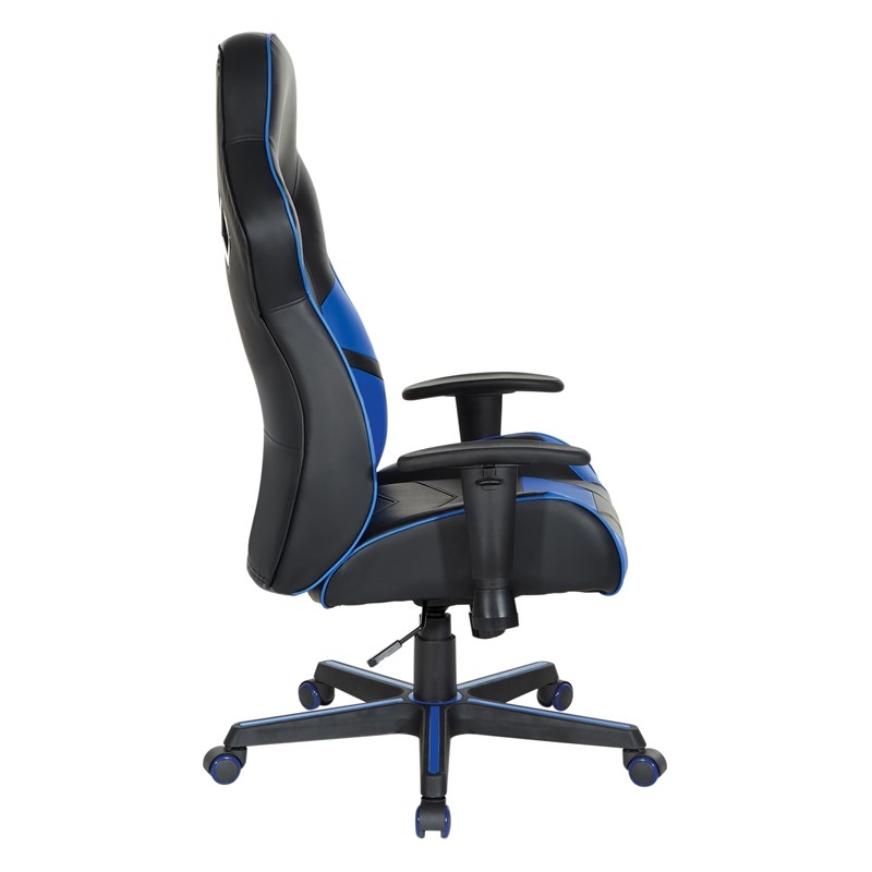 Vapor Gaming Chair in Black Faux Leather with Blue Accents