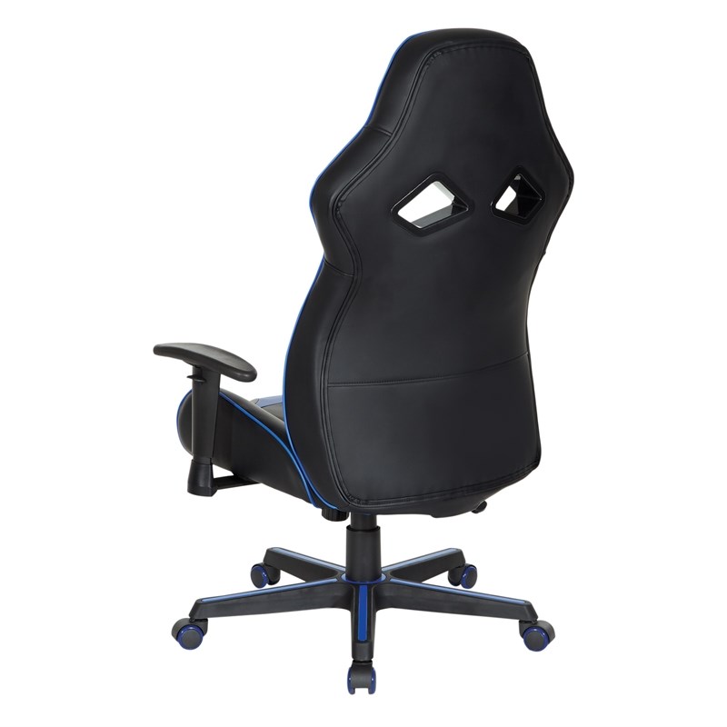Vapor Gaming Chair in Black Faux Leather with Blue Accents
