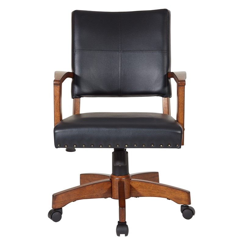 Deluxe Wood Bankers Chair in Black Faux Leather