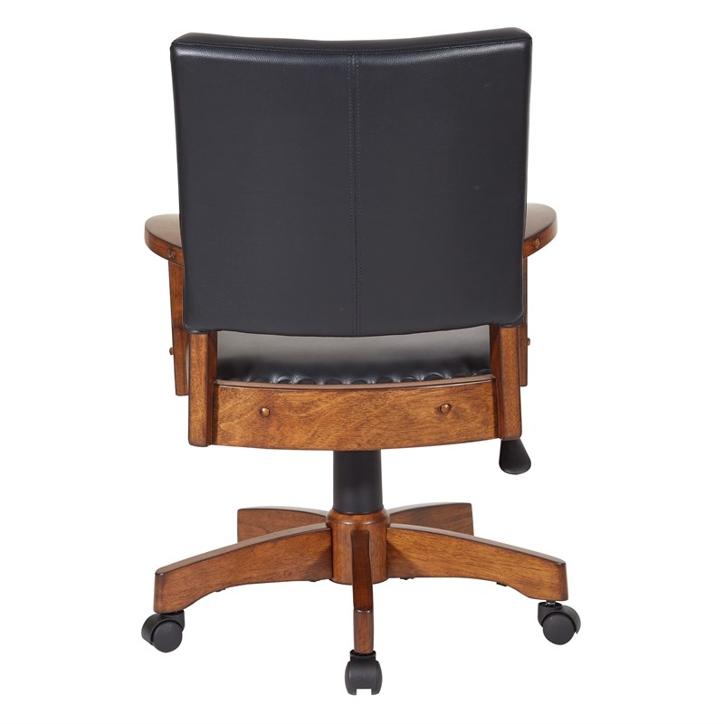 Deluxe Wood Bankers Chair in Black Faux Leather