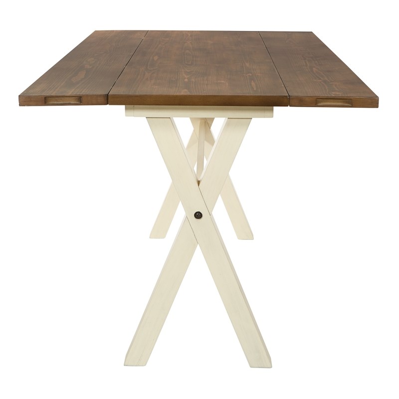 Albury Flip Top Table with Antique White Base and Wood Brown Stain Top