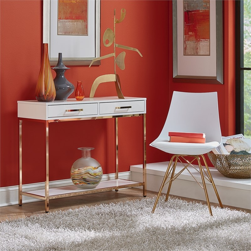 Alios Foyer Table with White Gloss Finish and Gold Chrome Plated Frame