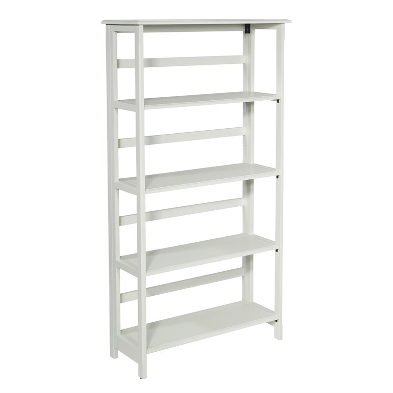Brookings 5 Shelf Bookcase in White Finish with Folding Assembly