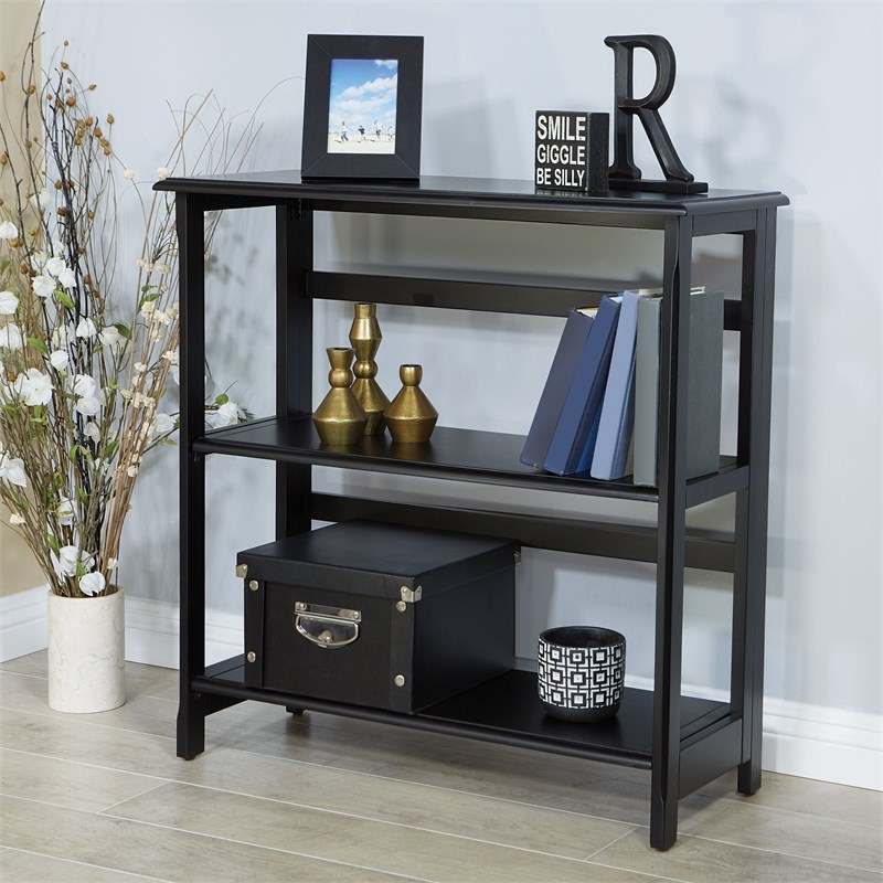 Brookings 3 Shelf Bookcase in Black Finish with Folding Assembly ...