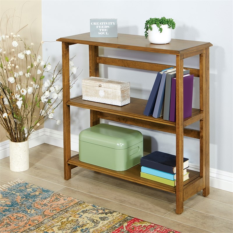 Bandon 3 Shelf Bookcase in Ginger Brown with Folding Assembly