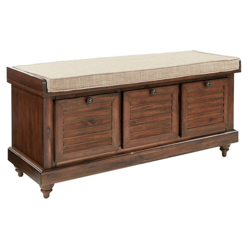 Dover Storage Bench in Distressed Brown Fully Assembled