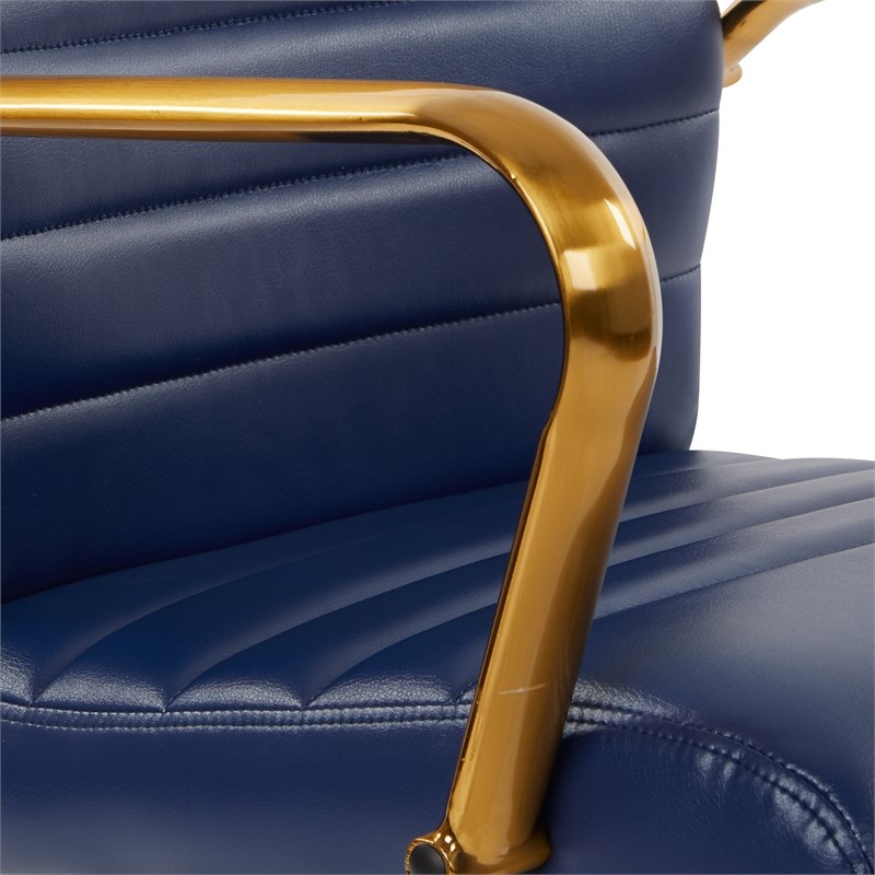 Mid-Back Navy Faux Leather Chair with Gold Finish Arms and Base K/D