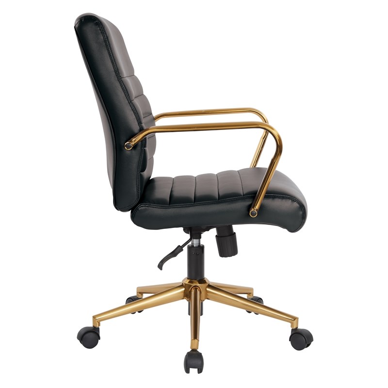 Mid-Back Black Faux Leather Chair with Gold Finish Arms and Base K/D