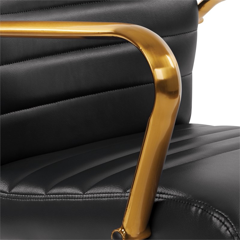 Mid-Back Black Faux Leather Chair with Gold Finish Arms and Base K/D