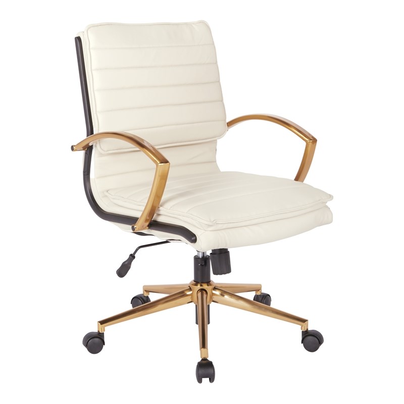 MidBack Faux Leather Chair with Gold Finish in Cream Faux Leather Homesquare