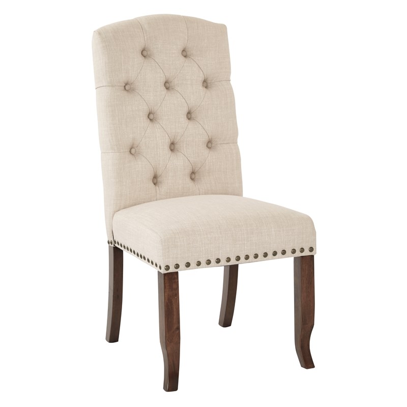 OSP Home Furnishings Jessica Tufted Dining Chair in Linen Cream Fabric