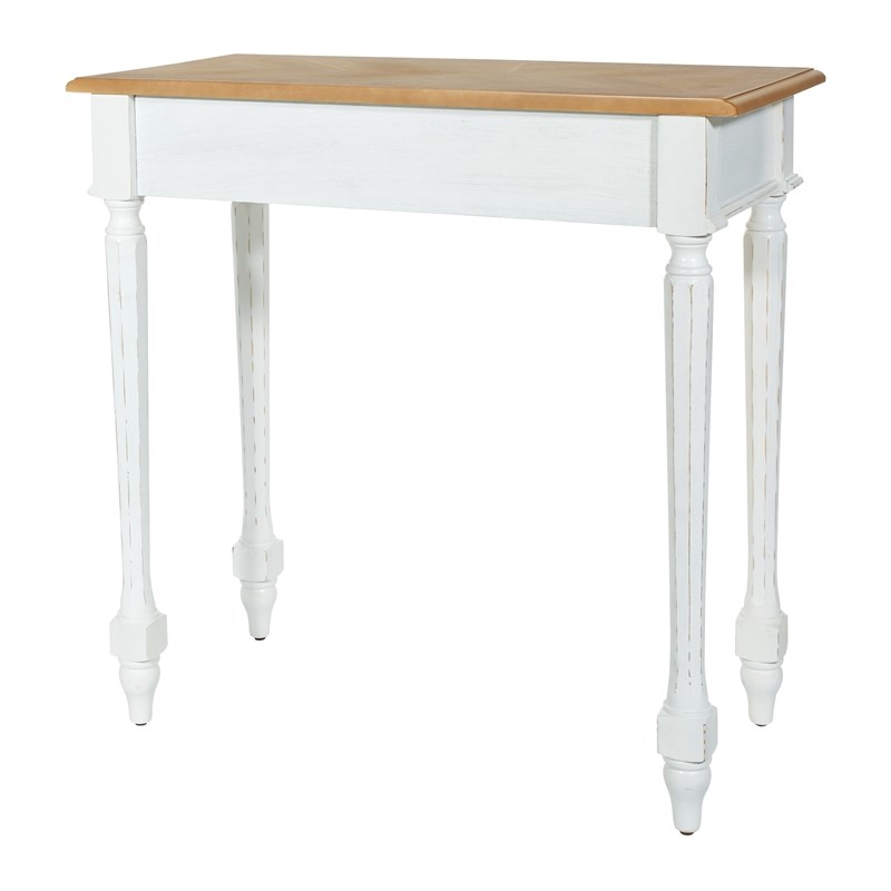 Medford Foyer Table with White Distressed Frame with Natural Veneer Tops