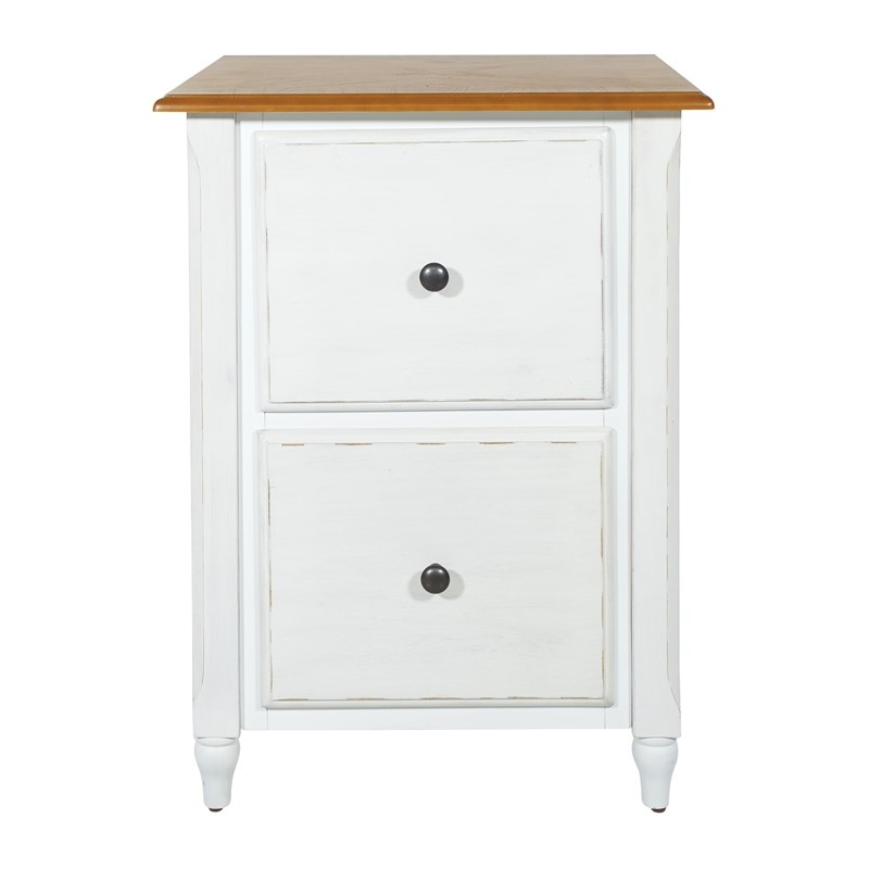 Medford File Cabinet with White Distressed Faces with Natural Veneer Tops