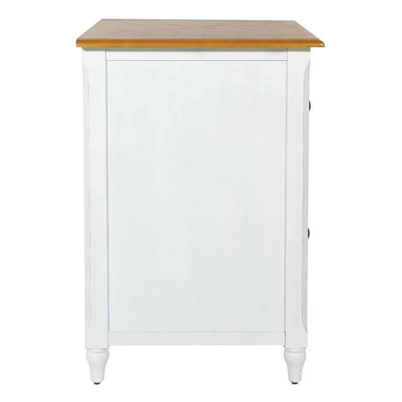 Medford File Cabinet with White Distressed Faces with Natural Veneer Tops