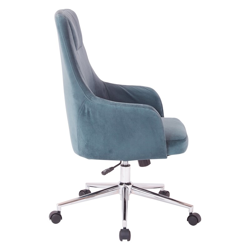 Marigold Desk Chair in Atlantic Blue Velvet with Chrome Base Semi Assembled