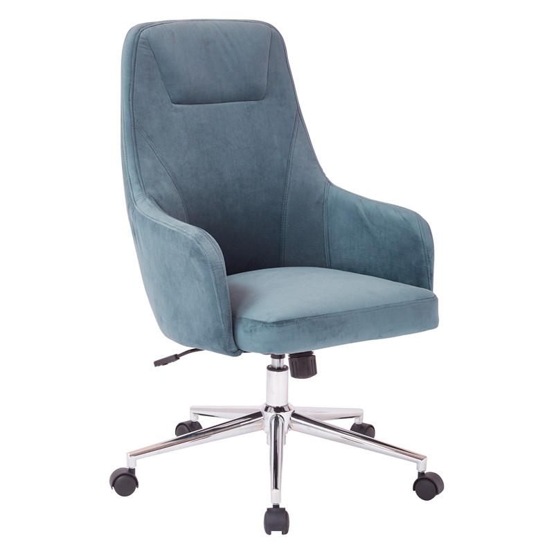 Marigold Desk Chair in Atlantic Blue Velvet with Chrome Base Semi Assembled