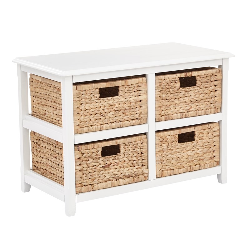 Seabrook Two-Tier Storage Unit With White Finish and Natural Baskets