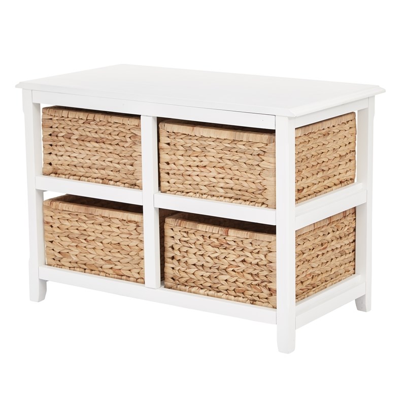 Seabrook Two-Tier Storage Unit With White Finish and Natural Baskets