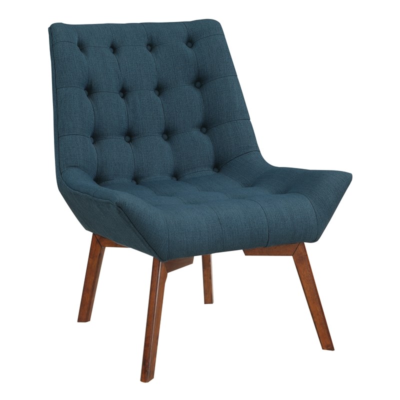 Shelly Tufted Chair in Azure Blue Fabric with Coffee Legs K/D