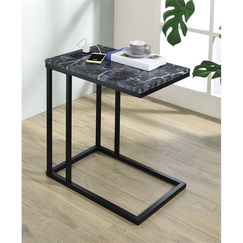 Norwich C-Table with Black Base and Black Marble Top with Power Port
