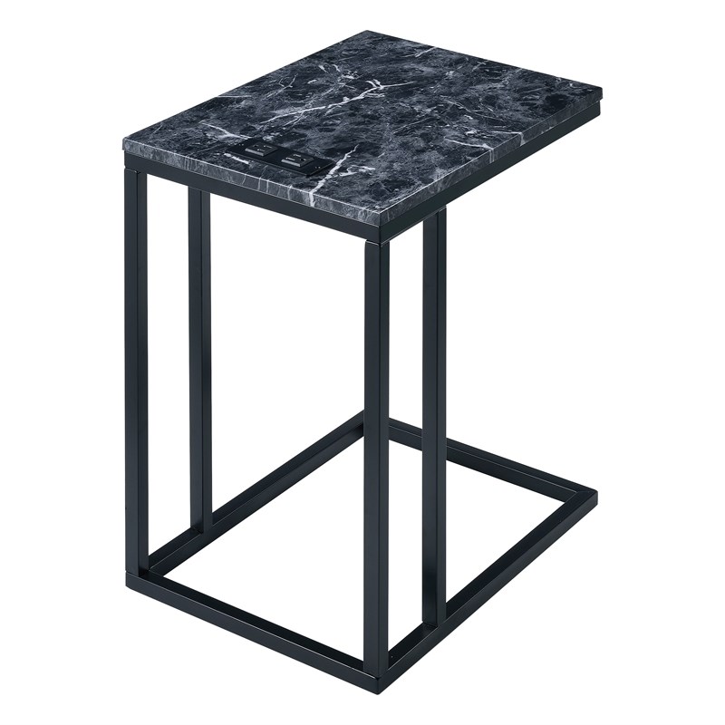 Norwich C-Table with Black Base and Black Marble Top with Power Port