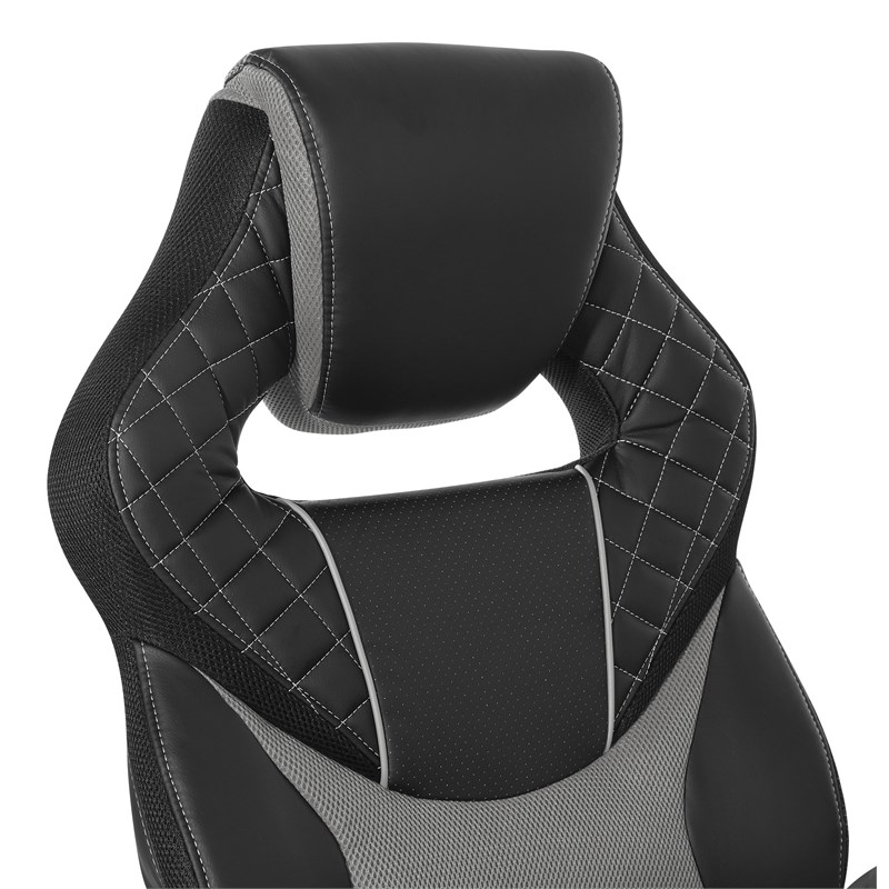 Oversite Gaming Chair in Faux Leather in Black with Gray Accents