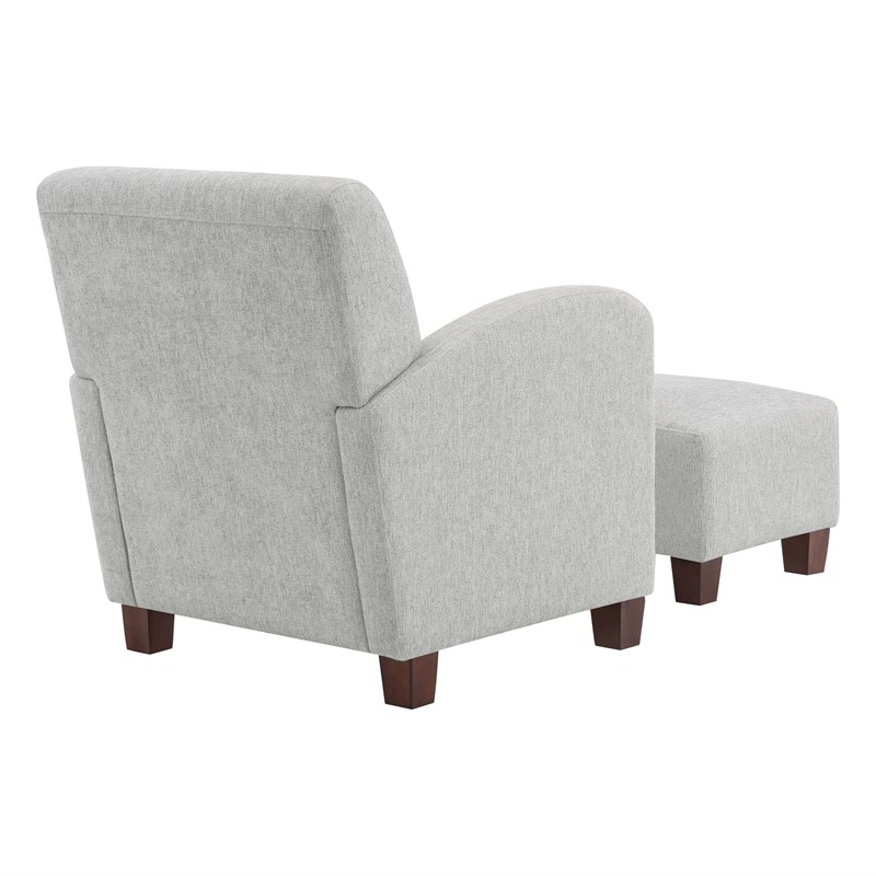 Aiden Chair & Ottoman Herringbone Smoke Gray Fabric with Medium Espresso Legs