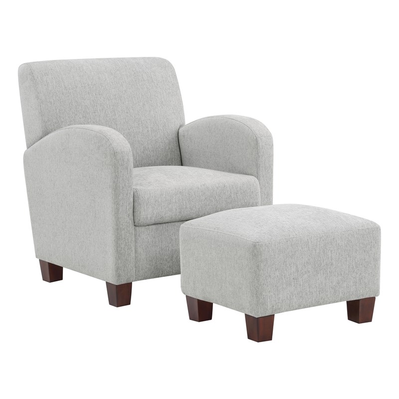 Aiden Chair & Ottoman Herringbone Smoke Gray Fabric with Medium Espresso Legs