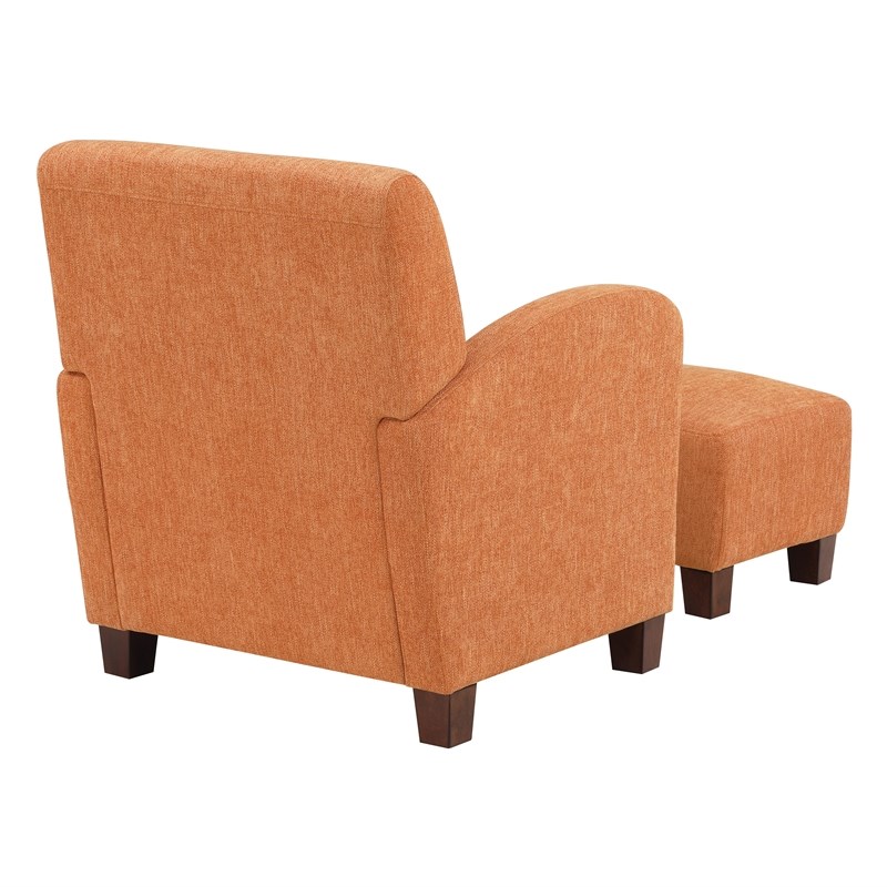 Aiden Chair & Ottoman Herringbone Orange Fabric with Medium Espresso Legs