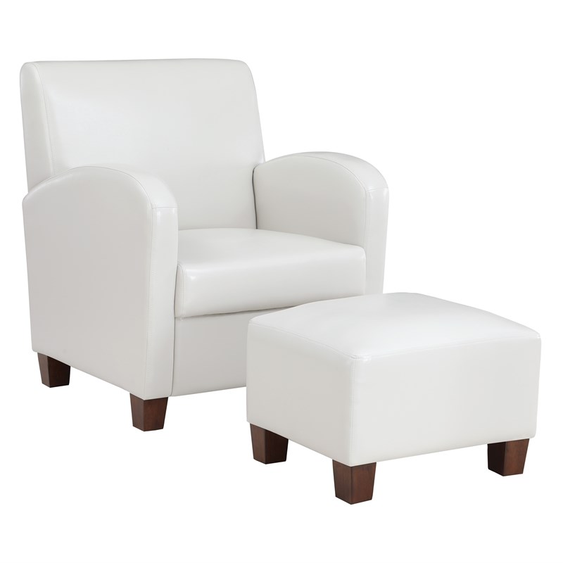 Aiden Chair & Ottoman Cream Faux Leather with Medium Espresso Legs