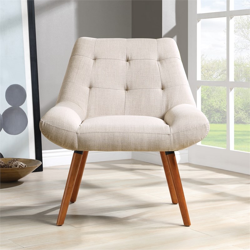 Calico Accent Chair in Cream Fabric with Amber Legs