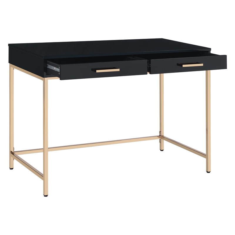 Alios Desk with Black Gloss Finish and Rose Gold Metal Frame