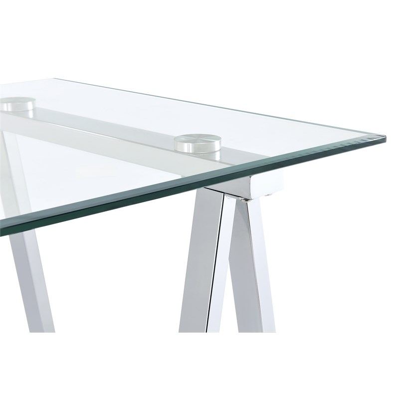 Middleton Writing Desk with Clear Glass Top and Chrome Base