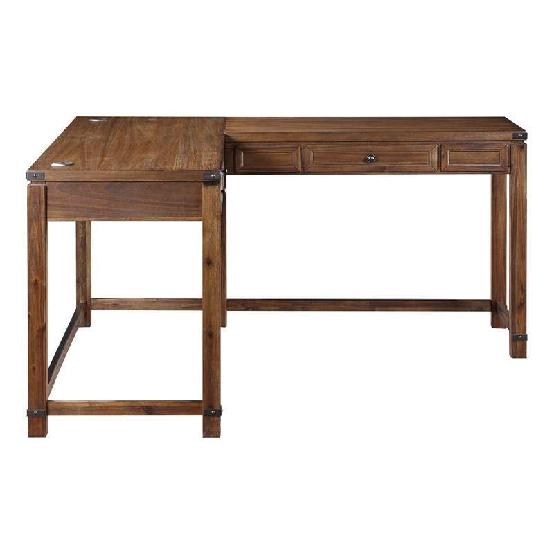 Baton Rouge L-Shape Desk in Brushed Walnut Finish in Engineered Wood