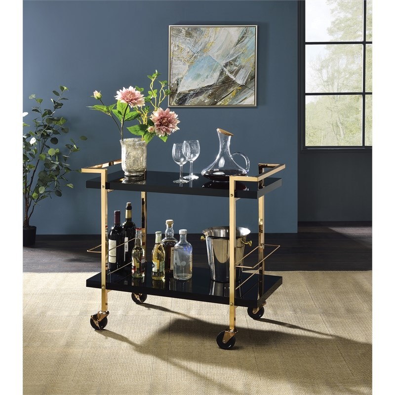 Alios Serving Cart in Black Metal and Gold Frame