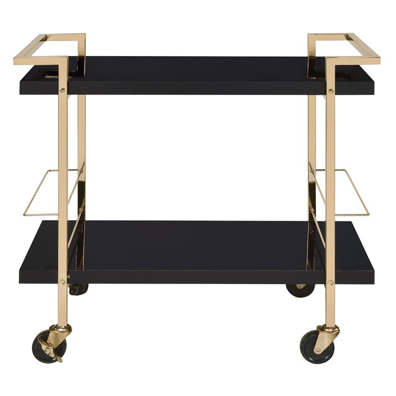 Alios Serving Cart in Black Metal and Gold Frame