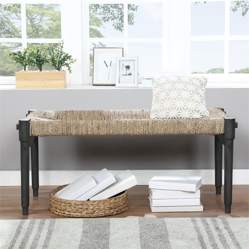 Winchester Bench Natural Seagrass Seat Gray Frame K/D Legs