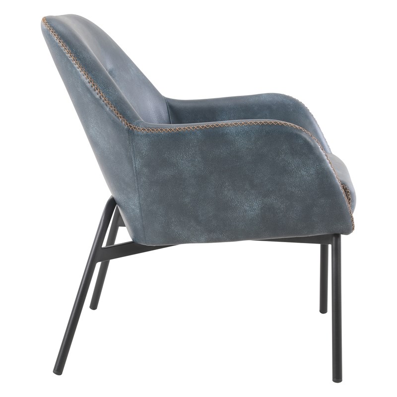 Brooks Accent Chair in Navy Faux Leather with Gold Stitch and Black Legs