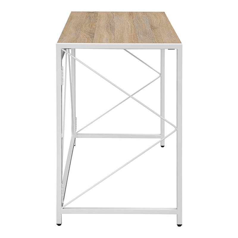 Ravel Tool-less Folding Desk with River Oak Engineered Wood Top and White Frame