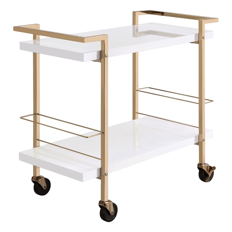 Alios Serving Cart in White Metal and Gold Frame