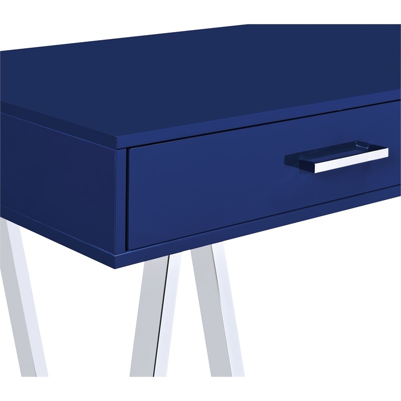 Vivid Desk with 2 Drawers in Lapis Blue Engineered Wood Top and Chrome Base